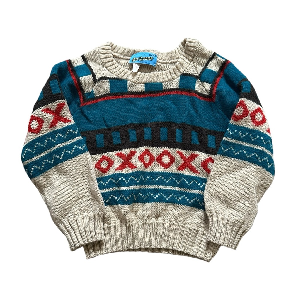 Vintage 80s Kids CutLoose Geometric Sweater Acrylic USA Retro Preppy Size 4